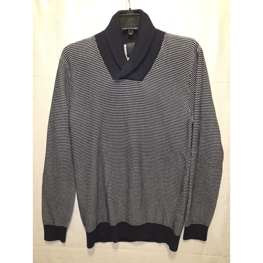 H&M Men's Black & White Sweater Shawl Collar Long Sleeve SZ: SMALL NWT - Picture 2 of 7